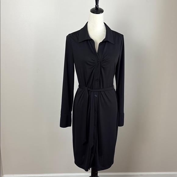 The Limited Dresses & Skirts - The Limited Shirtdress Ruched Front Tie Waist Long Sleeve Black Size L